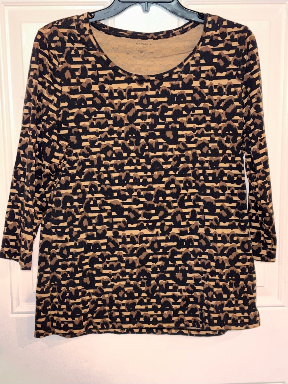 Madison Black and Tan Leopard-Stripe Long Sleeve Top